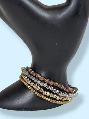 (2/$20) Set of 4 Metallic Beaded Stretch Bracelets